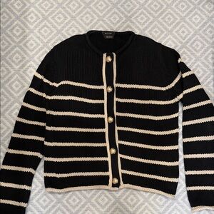 Massimo Dutti Black and Cream Striped Cardigan